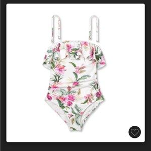 Women’s Bandeau Flounce Front Ruched Full Coverage One Piece Swimsuit